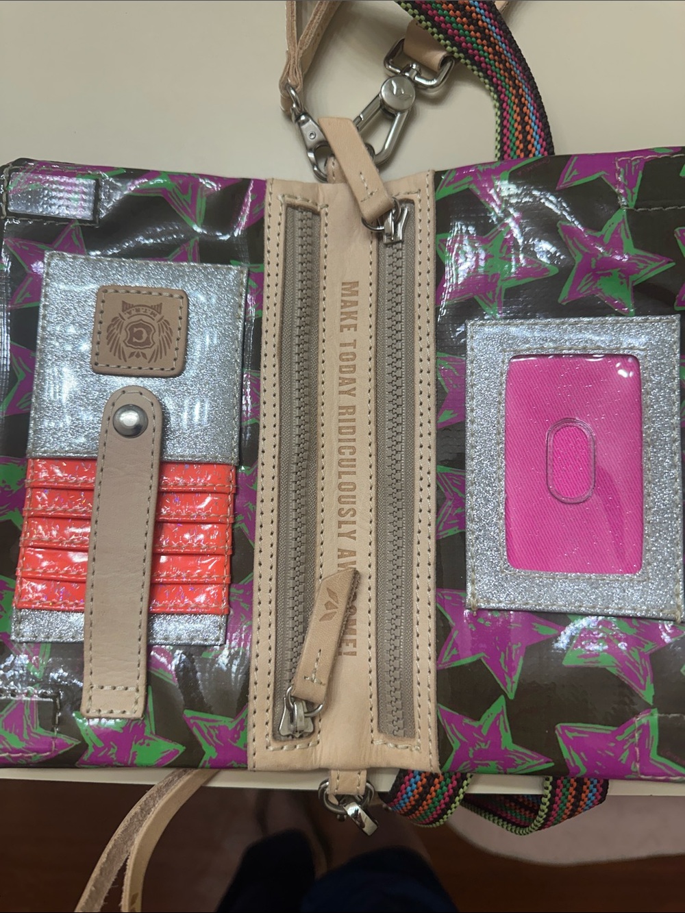 Consuela Green & Pink Star Crossbody Bag - Picture 3 of 4
